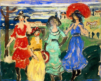 Four Girls in Meadow c1913 - Maurice Prendergast reproduction oil painting