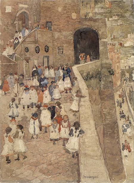 Courtyard Scene Siena 1898 - Maurice Prendergast reproduction oil painting