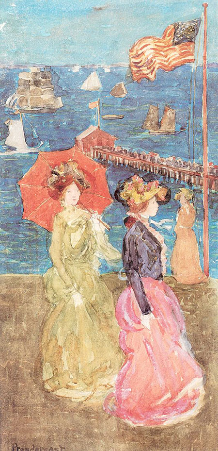 Figures Under The Flag c1900 - Maurice Prendergast reproduction oil painting