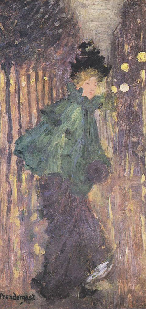 Lady on the Boulevard The Green Cape 1892 - Maurice Prendergast reproduction oil painting