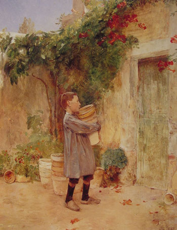 Boy with Flower Pots 1888 - Childe Hassam reproduction oil painting