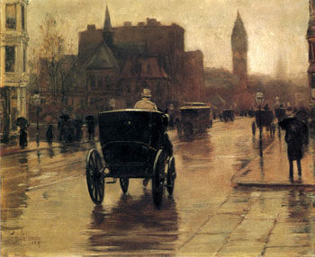 Columbus Avenue Rainy Day B c1885 - Childe Hassam reproduction oil painting