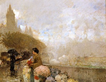 Flower Girl By The Seine Paris 1889 - Childe Hassam reproduction oil painting