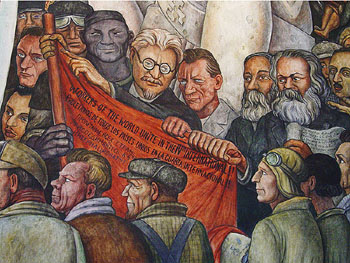 Mural Detail Leon Trotsky Karl Marx Nelson Rockerfeller Intrique and Assassination - Diego Rivera reproduction oil painting