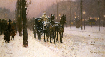 Street Scene with Hansom Cab 1887 - Childe Hassam reproduction oil painting