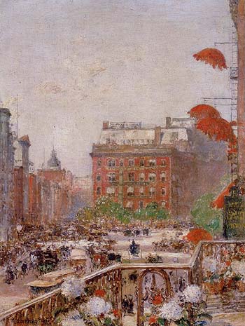 View of Broadway and Fifth Avenue - Childe Hassam reproduction oil painting
