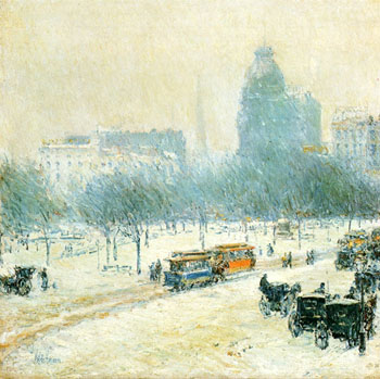 Winter In Union Square c1892 - Childe Hassam reproduction oil painting
