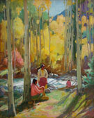 Indians in Aspen Forest - Joseph Henry Sharp reproduction oil painting