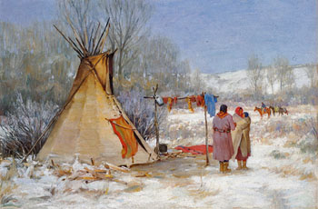 Indians Returning to a Winter Camp - Joseph Henry Sharp reproduction oil painting