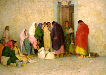 Ration Day at The Reservation 1919 - Joseph Henry Sharp reproduction oil painting