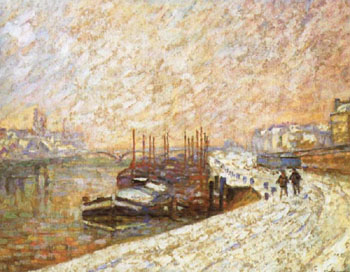 Barges in the Snow - Armand Guillaumin reproduction oil painting