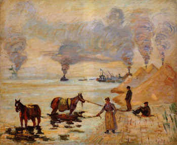 Horses in the Sand Ivry - Armand Guillaumin reproduction oil painting