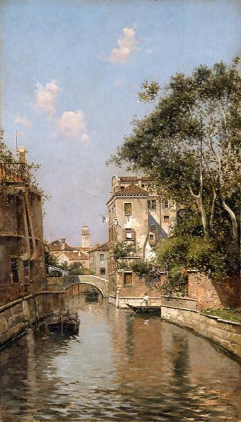 Canal in Venice - Antonio Maria De Reyna Manescau reproduction oil painting