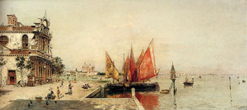 Fishing Boats on The Laguna - Antonio Maria De Reyna Manescau reproduction oil painting
