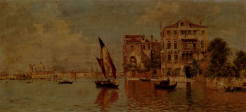 Venetian Canal - Antonio Maria De Reyna Manescau reproduction oil painting