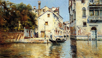 Venetian Canal Scenes A - Antonio Maria De Reyna Manescau reproduction oil painting