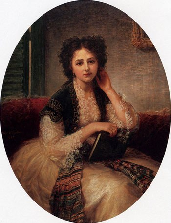 Mademoiselle Helene Cassaverti Three Quarter Length 1866 - Bernardo Amiconi reproduction oil painting