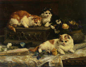 The Three Kittens 1893 - Charles Van Den Eycken reproduction oil painting