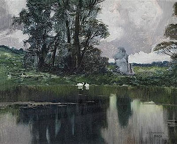Swans on a Pond - Enrique Serra Y Auque reproduction oil painting