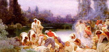 Washerwomen at The Rivers Edge - Enrique Serra Y Auque reproduction oil painting