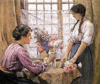 Arranging Flowers - Henry Meynell Rheam reproduction oil painting