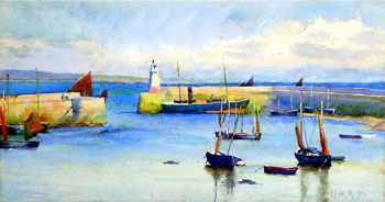 Newlyn Harbour 1894 - Henry Meynell Rheam reproduction oil painting