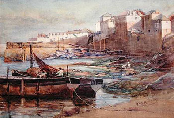 Old Harbour Newlyn - Henry Meynell Rheam reproduction oil painting