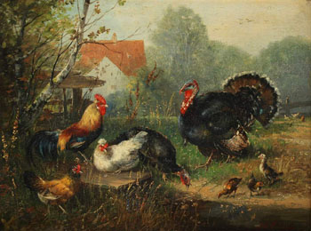 Huhnervolk Und Ein Truthahn - Julius Scheurer reproduction oil painting