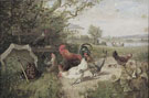Rooster and Chickens in a Field - Julius Scheurer