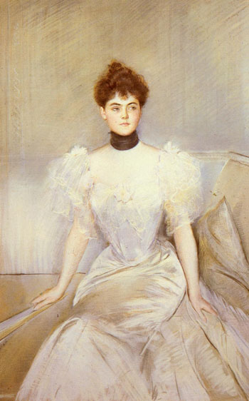 Portrait of a Lady with a Fan - Paul Cesar Helleu reproduction oil painting