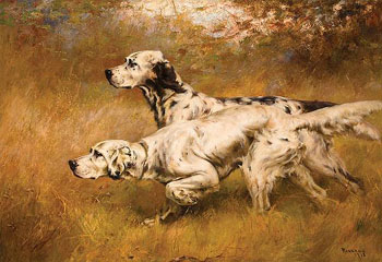 English Setters on Point - Percival Leonard Rosseau reproduction oil painting