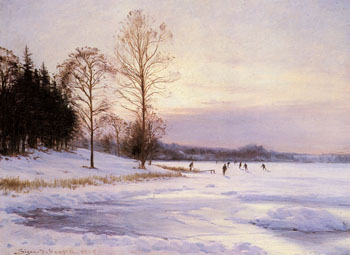 Skaters on A Frozen Pond 1905 - Sigvard Marius Hansen reproduction oil painting