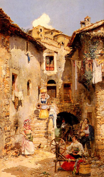 A Roman Courtyard in Summer - Vicente March Y Marco reproduction oil painting