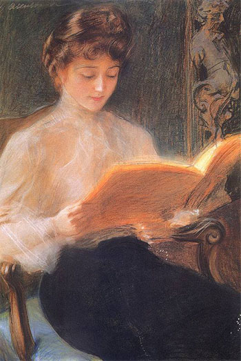 Czytajaca 1899 - Teodor Axentowicz reproduction oil painting