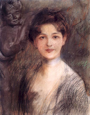 Dama z Amorkiem 1905 - Teodor Axentowicz reproduction oil painting