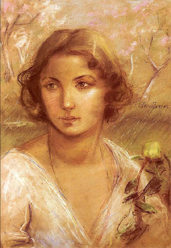 Dama z Roza - Teodor Axentowicz reproduction oil painting
