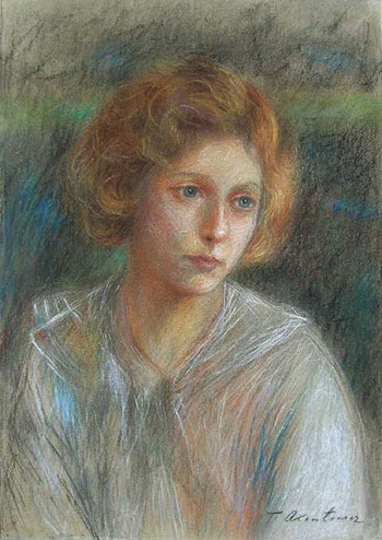 Portrait of a Young Woman - Teodor Axentowicz reproduction oil painting