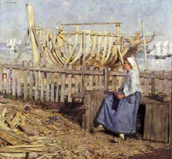 A Boat Bulding Yard - Henry Herbert La Thangue reproduction oil painting