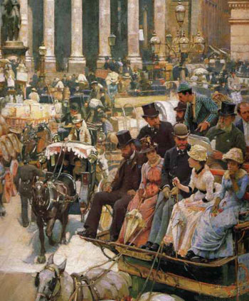 The Bank and the Royal Exchange B 1887 - William Logsdail reproduction oil painting