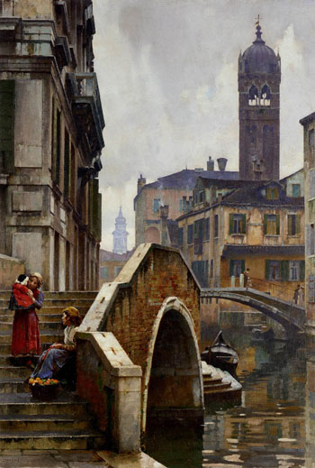 The Ponte Dei Pugni Venice with The Campanile of Sta Fosca Beyond - William Logsdail reproduction oil painting