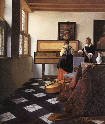 Lady at the Virginal with a Gentleman - Johannes Vermeer reproduction oil painting