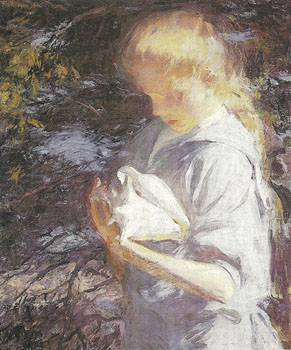 Eleanor Holding a Shell - Frank Weston Benson reproduction oil painting