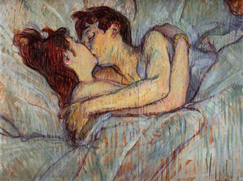 In Bed The Kiss - Henri De Toulouse-lautrec reproduction oil painting