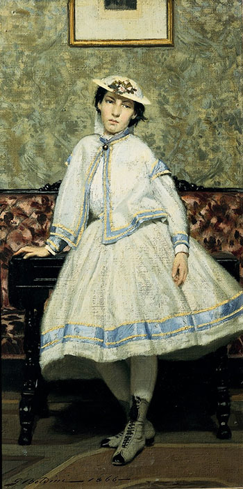 Portrait of Alaide Banti in White Dress 1866 - Giovanni Boldini reproduction oil painting