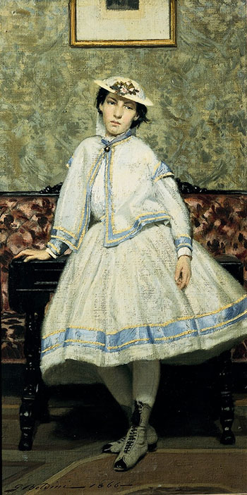 Portrait of Alaide Banti in White Dress 1866 - Giovanni Boldini reproduction oil painting