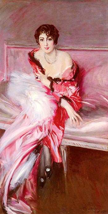 Portrait of Madame Juillard in Red 1912 - Giovanni Boldini reproduction oil painting
