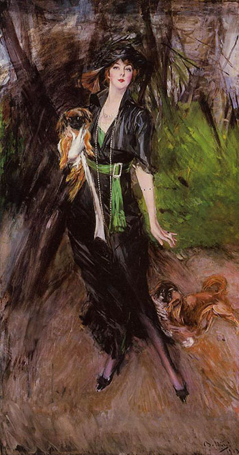 Portrait of a Lady Lina Bilitis with Two Pekinese 1913 - Giovanni Boldini reproduction oil painting