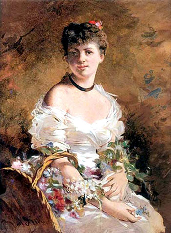 Lady with Flowers - Giovanni Boldini reproduction oil painting