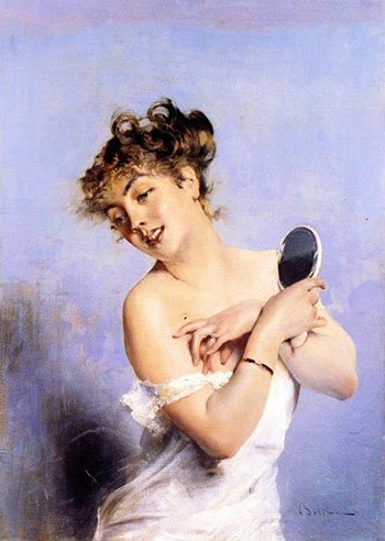 La Toilette aka Young Woman in Deshabille with a Mirror 1880 - Giovanni Boldini reproduction oil painting