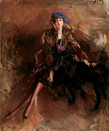 Lady with a Black dog c 1920 - Giovanni Boldini reproduction oil painting